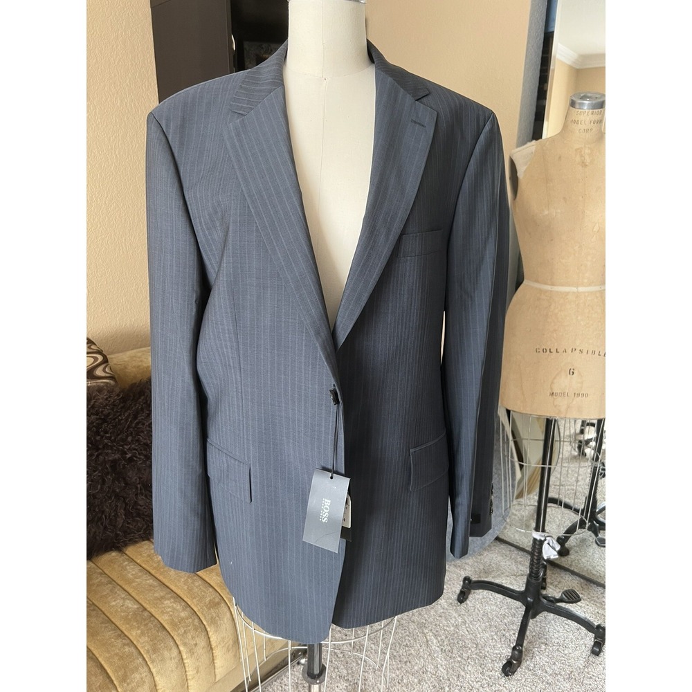 Hugo Boss Mens Sport Coat 48R  Lightly Fitted %100 Wool Blue Striped‎ NWT $556